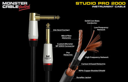 Monster Studio Pro 2000 12ft Angled to Straight Instrument Cable