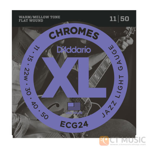สายกีตาร์ไฟฟ้า D'Addario ECG24 Chromes Flat Wound Jazz Light 011-050