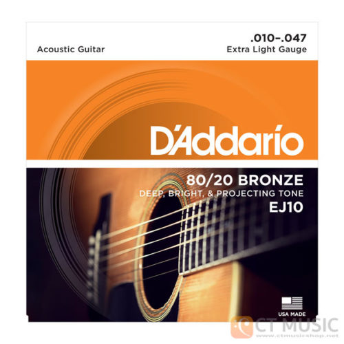 สายกีตาร์โปร่ง D'Addario EJ10 80/20 Bronze Extra Light 010-047