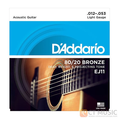 สายกีตาร์โปร่ง D'Addario EJ11 80/20 Bronze Light 012-053