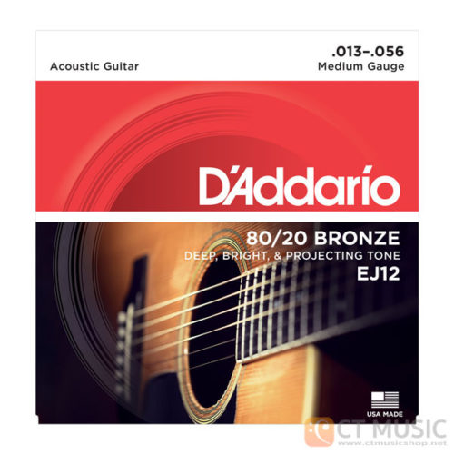 สายกีตาร์โปร่ง D'Addario EJ12 80/20 Medium 013-056