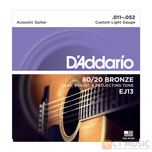 สายกีตาร์โปร่ง D'Addario EJ13 80/20 Bronze Custom Light 011-052