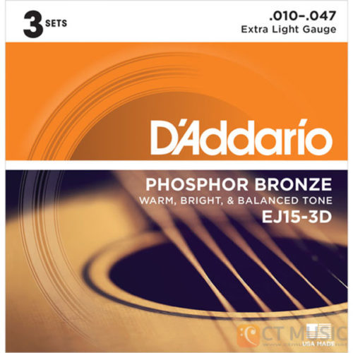 สายกีตาร์โปร่ง D'Addario EJ15-3D Phosphor Bronze Extra Light 010-047