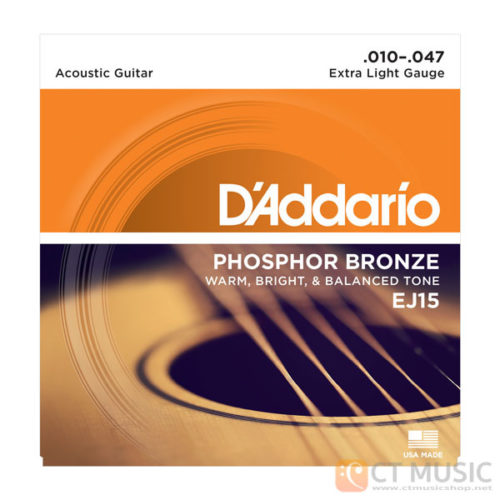 สายกีตาร์โปร่ง D'Addario EJ15 Phosphor Bronze Extra Light 010-047