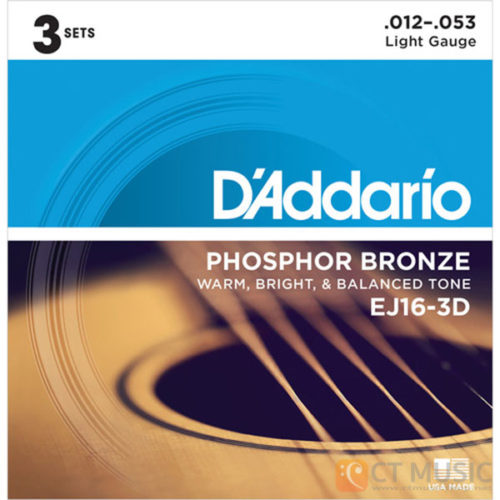 สายกีตาร์โปร่ง D'Addario EJ16-3D Phosphor Bronze Light 012-053