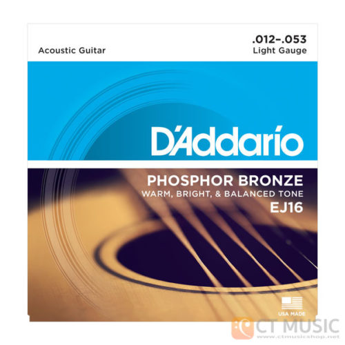 สายกีตาร์โปร่ง D'Addario EJ16 Phosphor Bronze Light 012-053