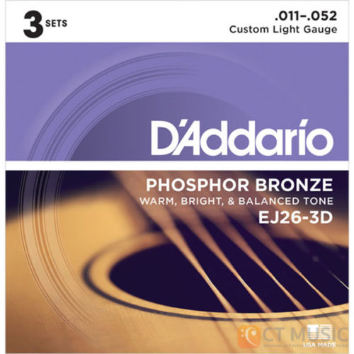 สายกีตาร์โปร่ง D'Addario EJ26-3D Phosphor Bronze Custom Light 011-052