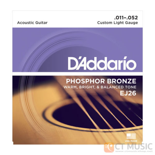 สายกีตาร์โปร่ง D'Addario EJ26 Phosphor Bronze Custom Light 011-052
