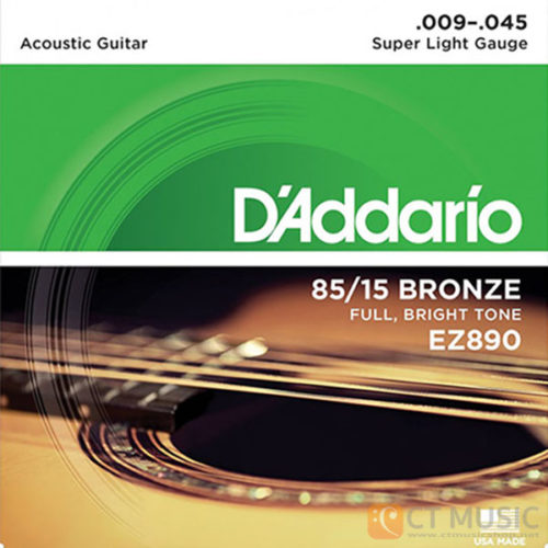 สายกีตาร์โปร่ง D'Addario EZ890 American Bronze 85/15 Super Light 009-045