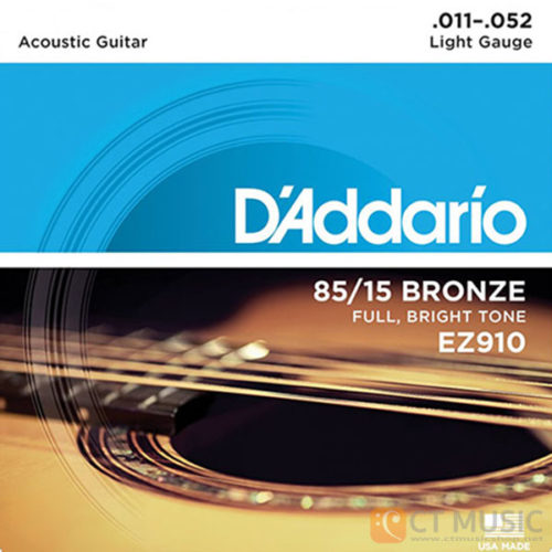 สายกีตาร์โปร่ง D'Addario EZ910 American Bronze 85/15 Light 011-052