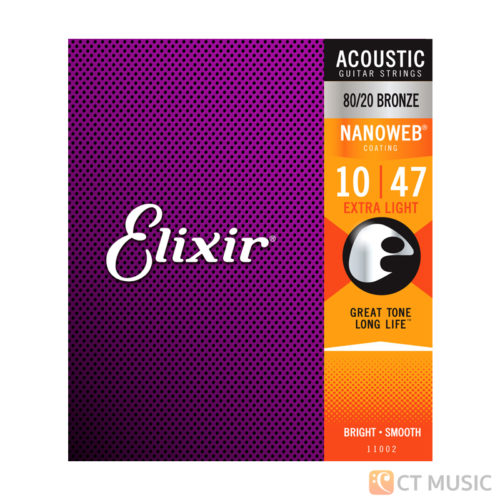 Elixir Acoustic Guitar Strings 8020 Bronze NanoWeb Coating Antirust Extra Light 010 - 047