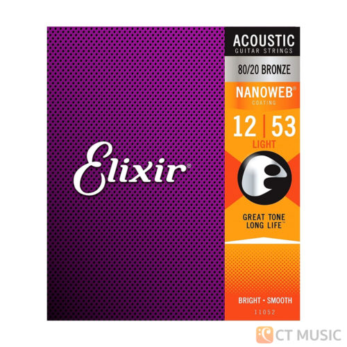 Elixir Acoustic Guitar Strings 8020 Bronze NanoWeb Coating Antirust Light 012 - 053