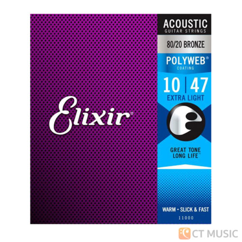 Elixir Acoustic Guitar Strings 8020 Bronze PolyWeb Coating Antirust Extra Light 010 - 047