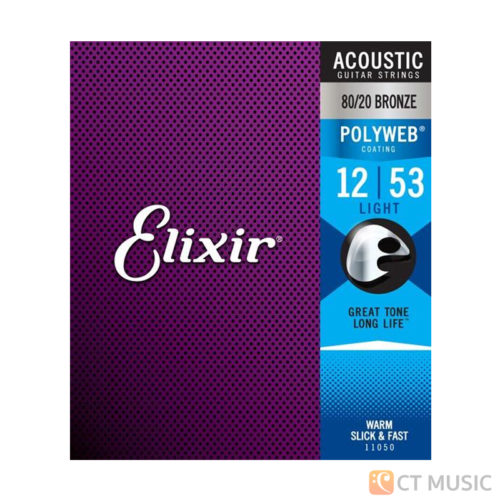 Elixir Acoustic Guitar Strings 8020 Bronze PolyWeb Coating Antirust Light 012 - 053