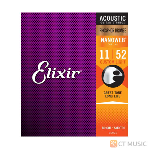 Elixir Acoustic Guitar Strings Phosphor Bronze NanoWeb Coating Antirust Custom Light 011 - 052