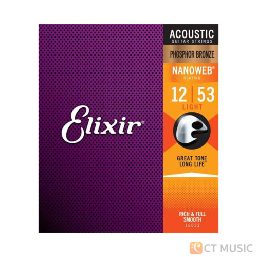 Elixir Acoustic Guitar Strings Phosphor Bronze NanoWeb Coating Antirust Light 012 - 053